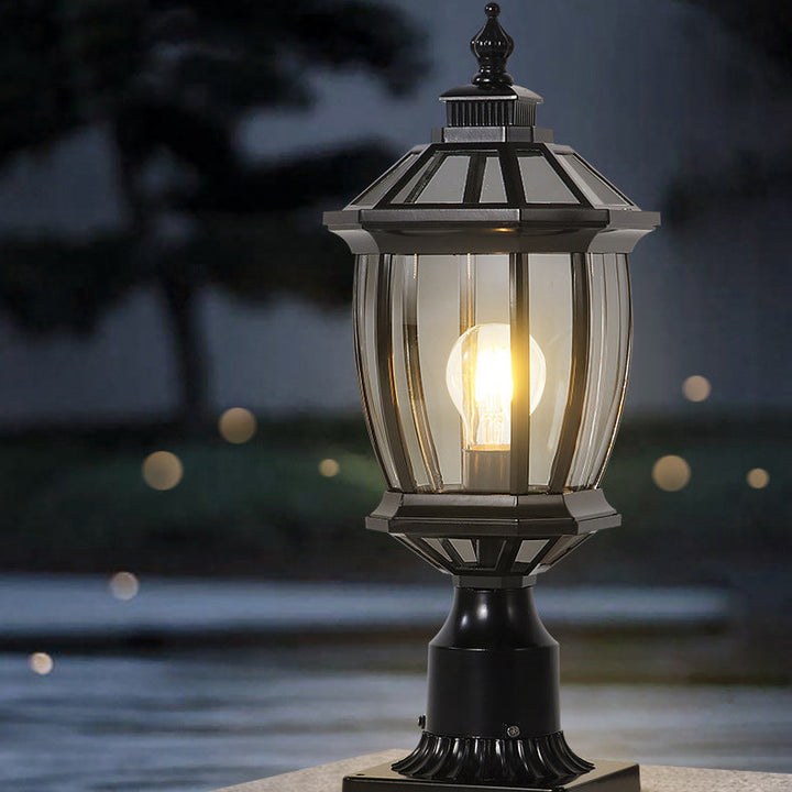 Traditionelle Vintage Achtkantige Quadratische Gebogene Linienglas Aluminium 1-Lampe Außenleuchte Für Garten | Karnz