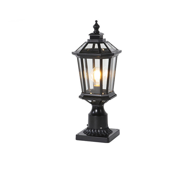 Traditionelle Vintage Achtkantige Quadratische Gebogene Linienglas Aluminium 1-Lampe Außenleuchte Für Garten | Karnz