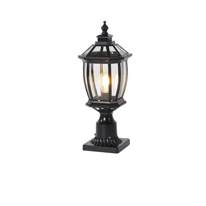 Traditionelle Vintage Achtkantige Quadratische Gebogene Linienglas Aluminium 1-Lampe Außenleuchte Für Garten | Karnz