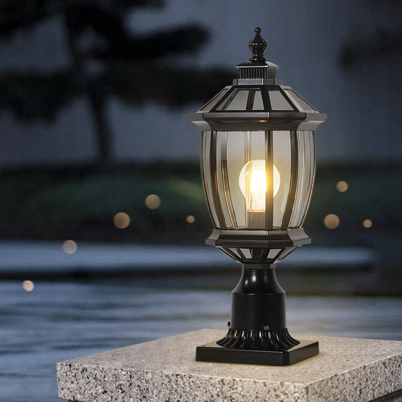 Traditionelle Vintage Achtkantige Quadratische Gebogene Linienglas Aluminium 1-Lampe Außenleuchte Für Garten | Karnz
