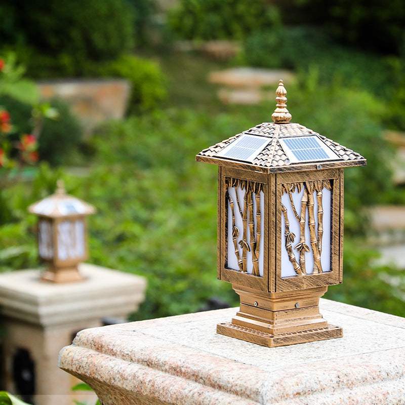 Traditionelle europäische Solar-wasserfeste Aluminiumzylinder-Bambus 1-Licht Landschaftsbeleuchtung Außenbeleuchtung für den Garten | Karnz