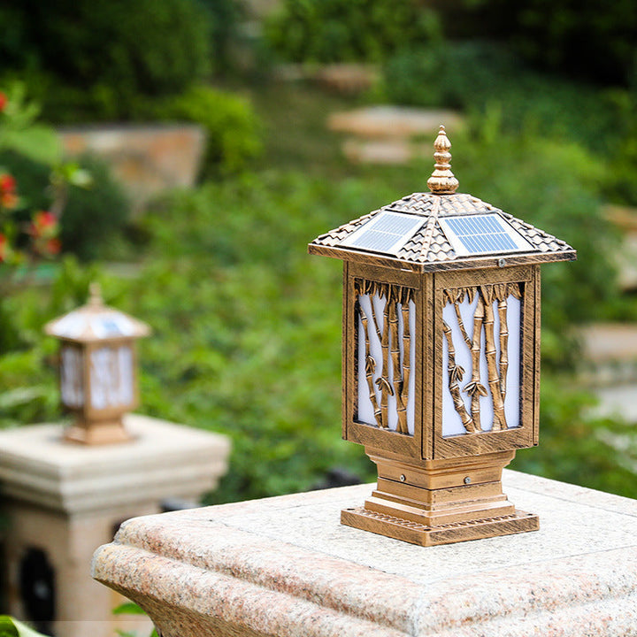 Traditionelle europäische Solar-wasserfeste Aluminiumzylinder-Bambus 1-Licht Landschaftsbeleuchtung Außenbeleuchtung für den Garten | Karnz
