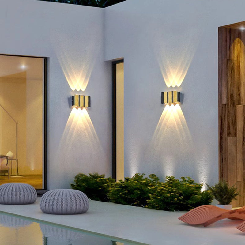 Moderne Einfachheit Wasserdichte Aluminium Rechteckige Gebogene Auf- und Abwärts LED Wandlampe Für Outdoor Patio | Karnz