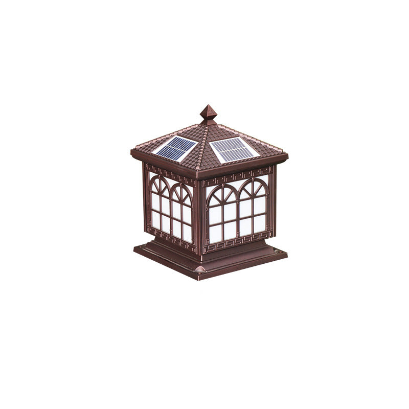 Traditionelle chinesische Solar wasserdichte Aluminium Acrylglas Zylindermaske LED Landschaftsbeleuchtung Außenlicht für den Garten | Karnz