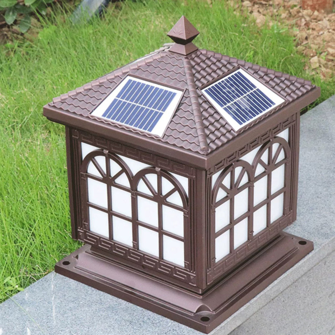 Traditionelle chinesische Solar wasserdichte Aluminium Acrylglas Zylindermaske LED Landschaftsbeleuchtung Außenlicht für den Garten | Karnz