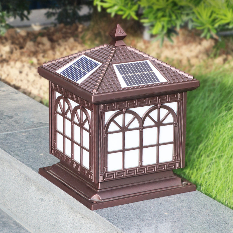 Traditionelle chinesische Solar wasserdichte Aluminium Acrylglas Zylindermaske LED Landschaftsbeleuchtung Außenlicht für den Garten | Karnz