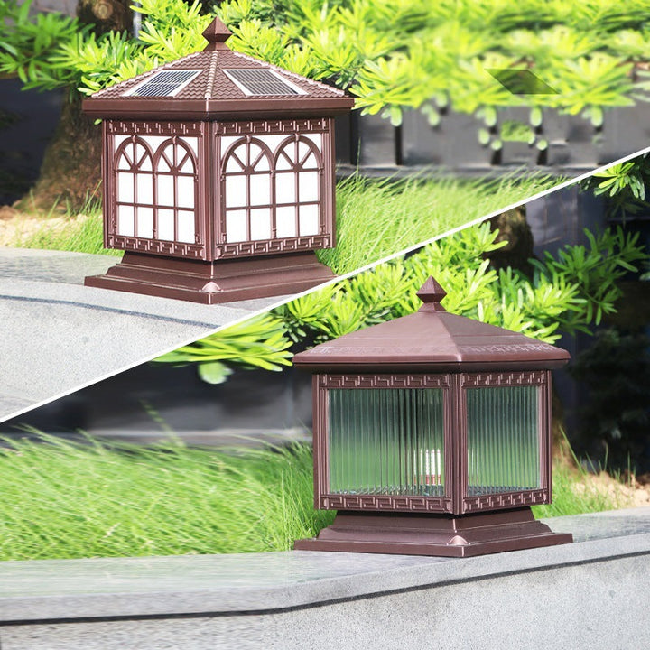 Traditionelle chinesische Solar wasserdichte Aluminium Acrylglas Zylindermaske LED Landschaftsbeleuchtung Außenlicht für den Garten | Karnz