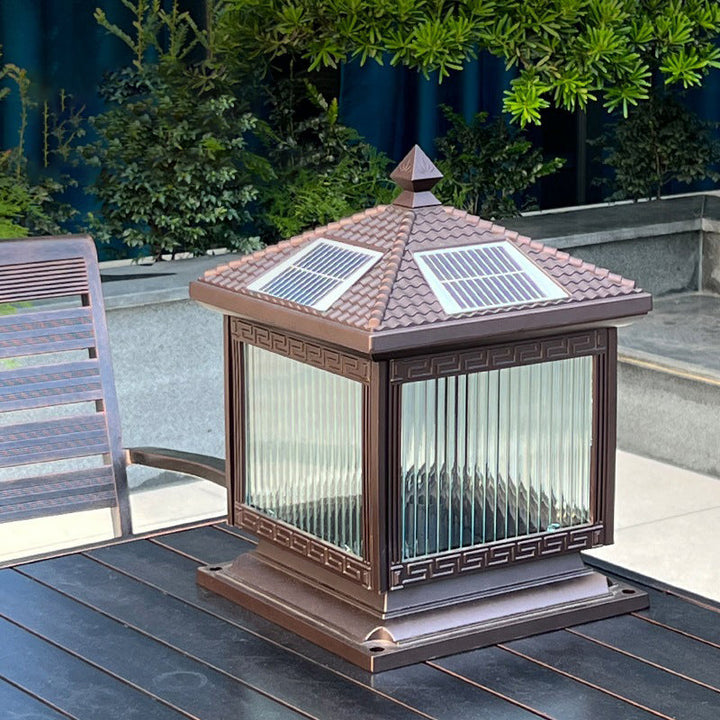 Traditionelle chinesische Solar wasserdichte Aluminium Acrylglas Zylindermaske LED Landschaftsbeleuchtung Außenlicht für den Garten | Karnz