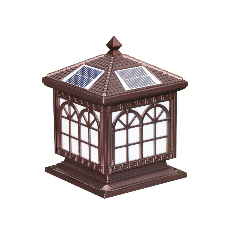 Traditionelle chinesische Solar wasserdichte Aluminium Acrylglas Zylindermaske LED Landschaftsbeleuchtung Außenlicht für den Garten | Karnz