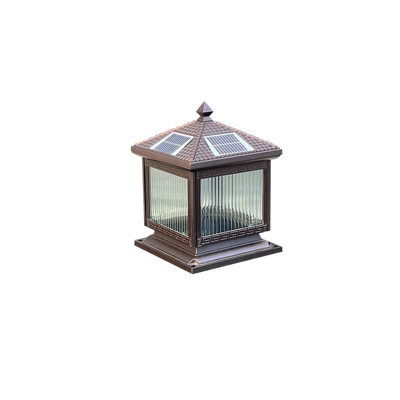 Traditionelle chinesische Solar wasserdichte Aluminium Acrylglas Zylindermaske LED Landschaftsbeleuchtung Außenlicht für den Garten | Karnz