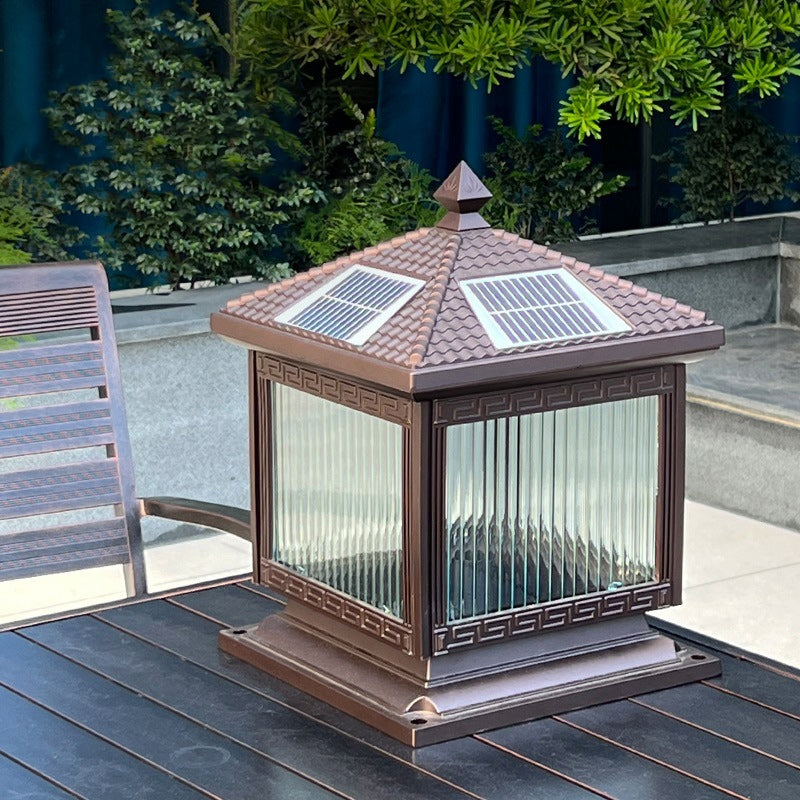 Traditionelle chinesische Solar wasserdichte Aluminium Acrylglas Zylindermaske LED Landschaftsbeleuchtung Außenlicht für den Garten | Karnz