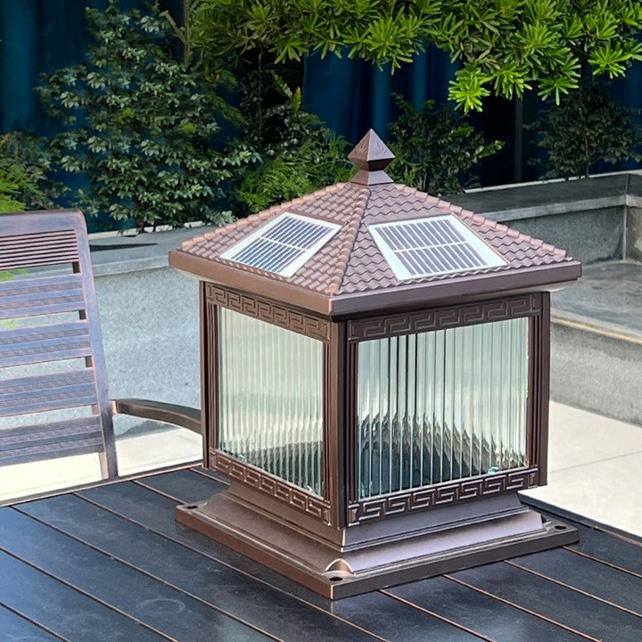 Traditionelle chinesische Solar wasserdichte Aluminium Acrylglas Zylindermaske LED Landschaftsbeleuchtung Außenlicht für den Garten | Karnz