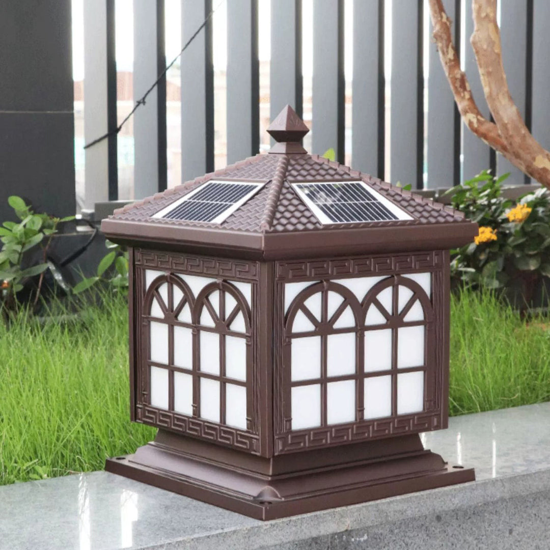 Traditionelle chinesische Solar wasserdichte Aluminium Acrylglas Zylindermaske LED Landschaftsbeleuchtung Außenlicht für den Garten | Karnz