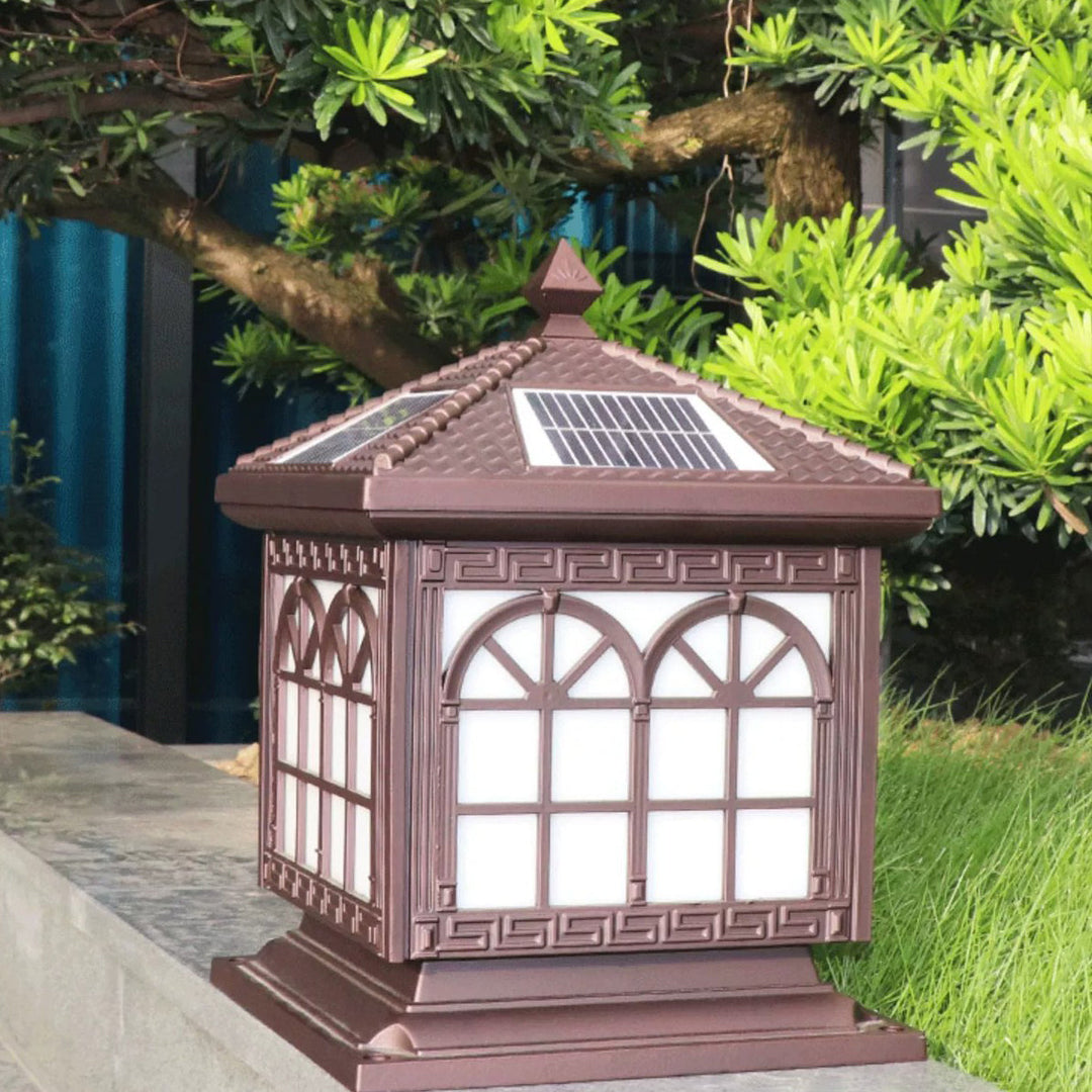 Traditionelle chinesische Solar wasserdichte Aluminium Acrylglas Zylindermaske LED Landschaftsbeleuchtung Außenlicht für den Garten | Karnz