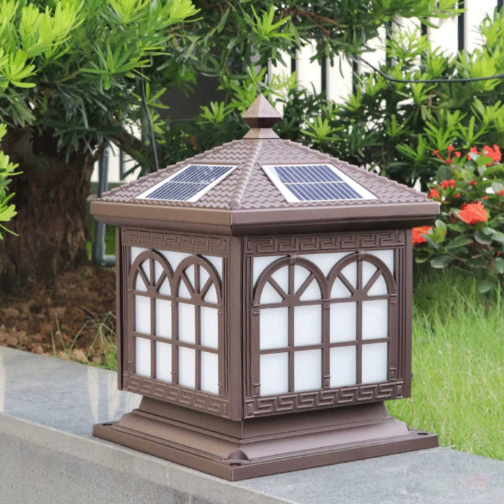 Traditionelle chinesische Solar wasserdichte Aluminium Acrylglas Zylindermaske LED Landschaftsbeleuchtung Außenlicht für den Garten | Karnz