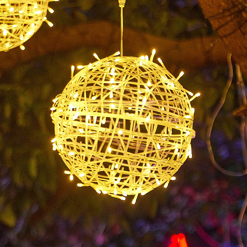 Moderne Art Deco Solar Wasserdicht Weben Ball Hängend PVC Kunststoff LED Außenlicht Landschaft Beleuchtung Für Garten | Karnz