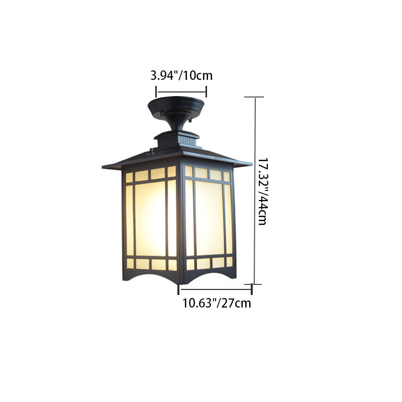 Traditionelle chinesische wasserdichte Eisen-Aluminium-Glas-Zylinder-Pergola 1-Licht Semi-Flush-Mount-Deckenleuchte Außenleuchte für Außenpatio | Karnz