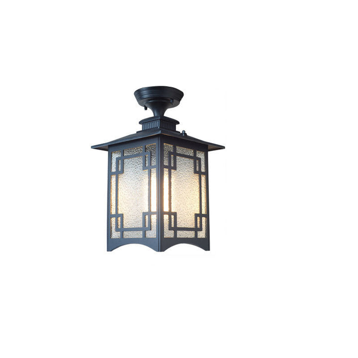 Traditionelle chinesische wasserdichte Eisen-Aluminium-Glas-Zylinder-Pergola 1-Licht Semi-Flush-Mount-Deckenleuchte Außenleuchte für Außenpatio | Karnz