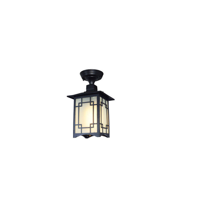 Traditionelle chinesische wasserdichte Eisen-Aluminium-Glas-Zylinder-Pergola 1-Licht Semi-Flush-Mount-Deckenleuchte Außenleuchte für Außenpatio | Karnz