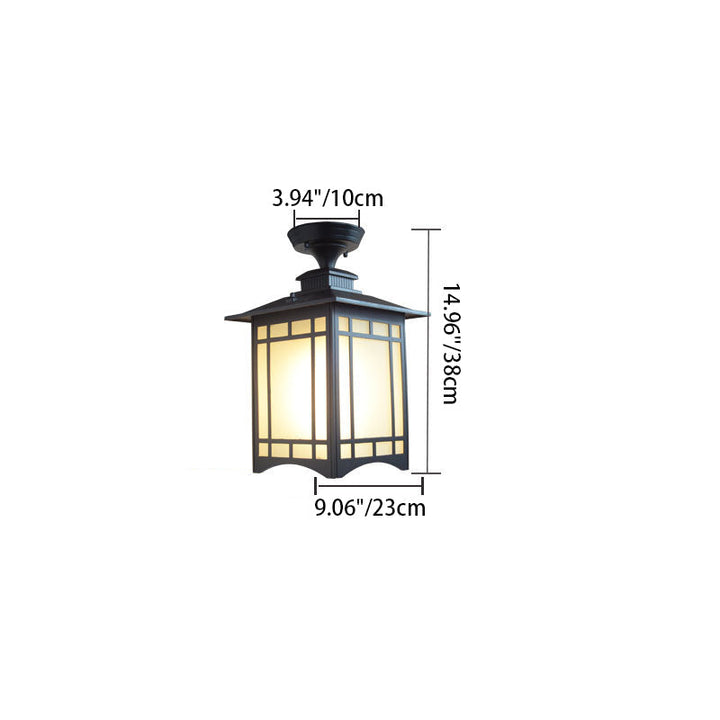 Traditionelle chinesische wasserdichte Eisen-Aluminium-Glas-Zylinder-Pergola 1-Licht Semi-Flush-Mount-Deckenleuchte Außenleuchte für Außenpatio | Karnz