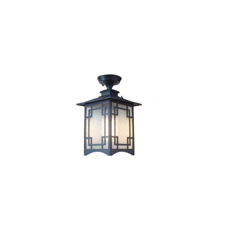 Traditionelle chinesische wasserdichte Eisen-Aluminium-Glas-Zylinder-Pergola 1-Licht Semi-Flush-Mount-Deckenleuchte Außenleuchte für Außenpatio | Karnz
