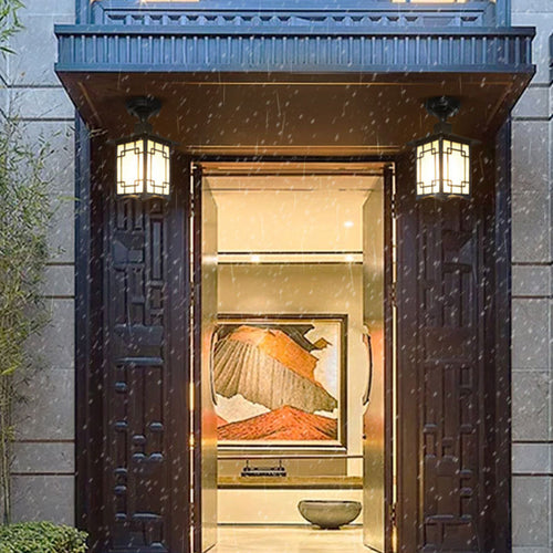 Traditionelle chinesische wasserdichte Eisen-Aluminium-Glas-Zylinder-Pergola 1-Licht Semi-Flush-Mount-Deckenleuchte Außenleuchte für Außenpatio | Karnz