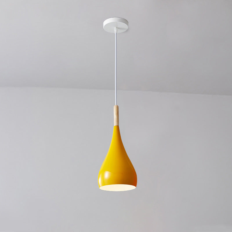 Nordische Pendelleuchte in Kürbisform aus Eisen, Holz und Aluminium, einflammig, für Esszimmer