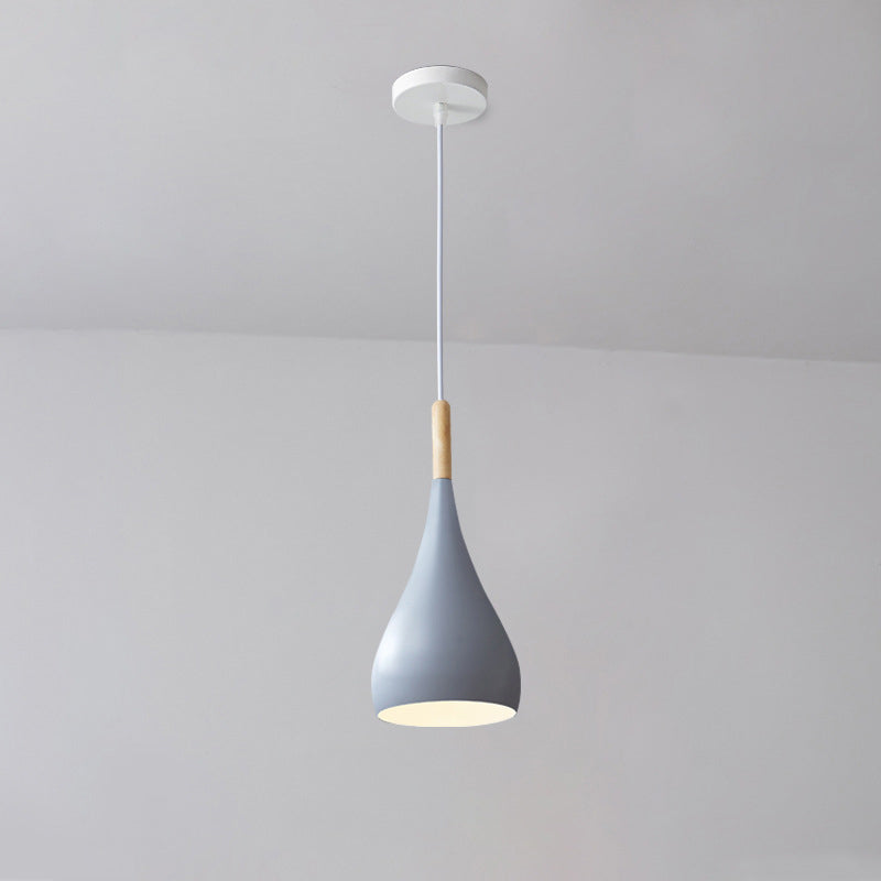 Nordische Pendelleuchte in Kürbisform aus Eisen, Holz und Aluminium, einflammig, für Esszimmer