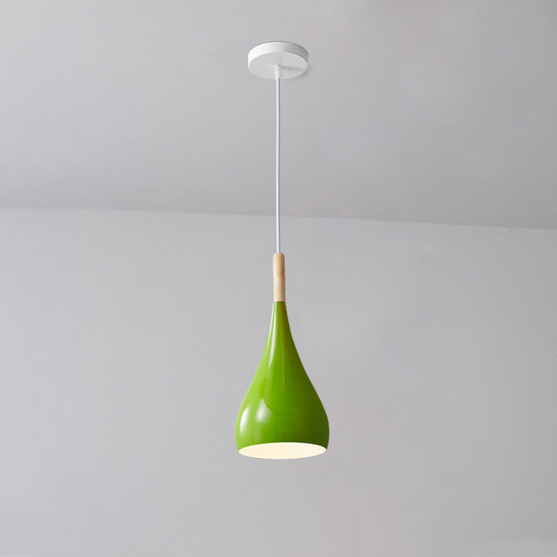 Nordische Pendelleuchte in Kürbisform aus Eisen, Holz und Aluminium, einflammig, für Esszimmer