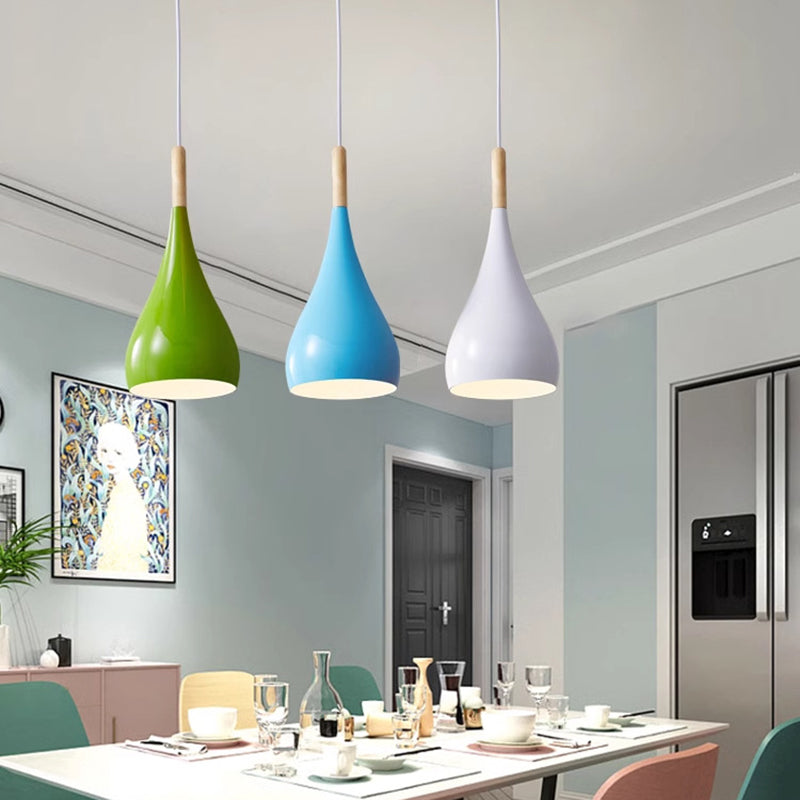 Nordische Pendelleuchte in Kürbisform aus Eisen, Holz und Aluminium, einflammig, für Esszimmer