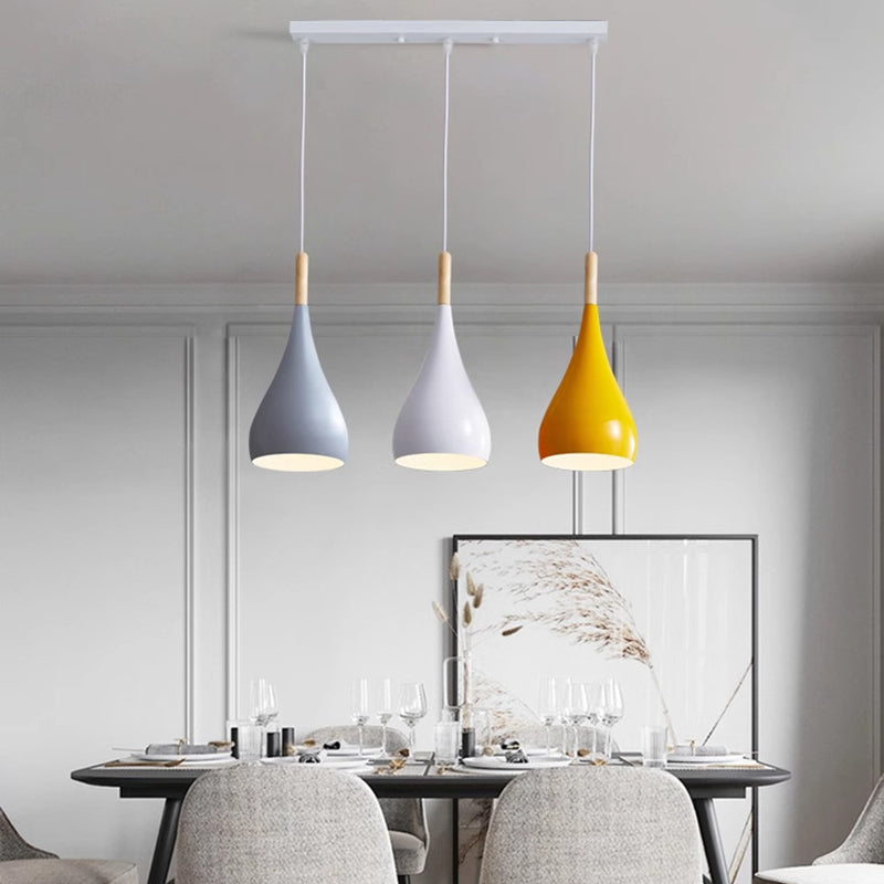 Nordische Pendelleuchte in Kürbisform aus Eisen, Holz und Aluminium, einflammig, für Esszimmer