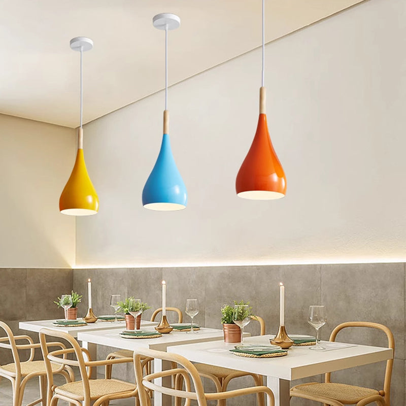 Nordische Pendelleuchte in Kürbisform aus Eisen, Holz und Aluminium, einflammig, für Esszimmer