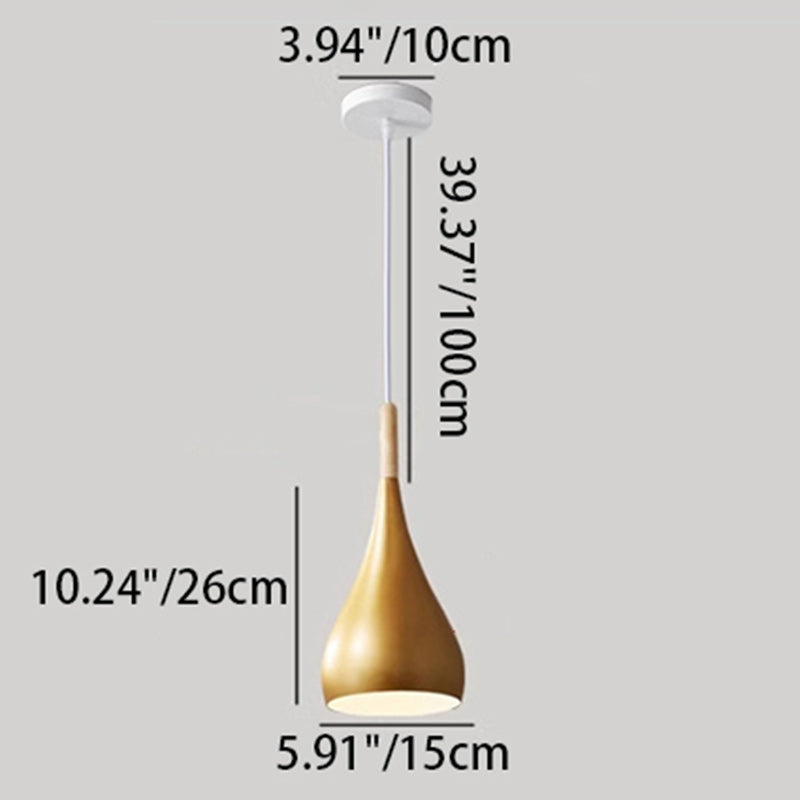 Nordische Pendelleuchte in Kürbisform aus Eisen, Holz und Aluminium, einflammig, für Esszimmer