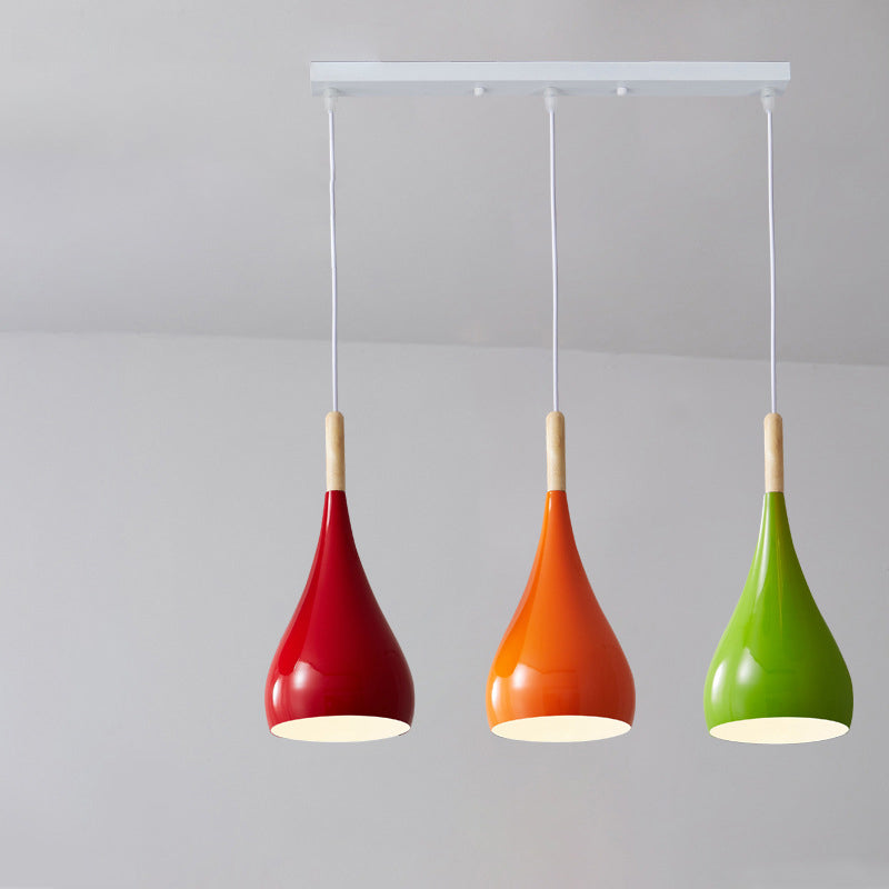 Nordische Pendelleuchte in Kürbisform aus Eisen, Holz und Aluminium, einflammig, für Esszimmer