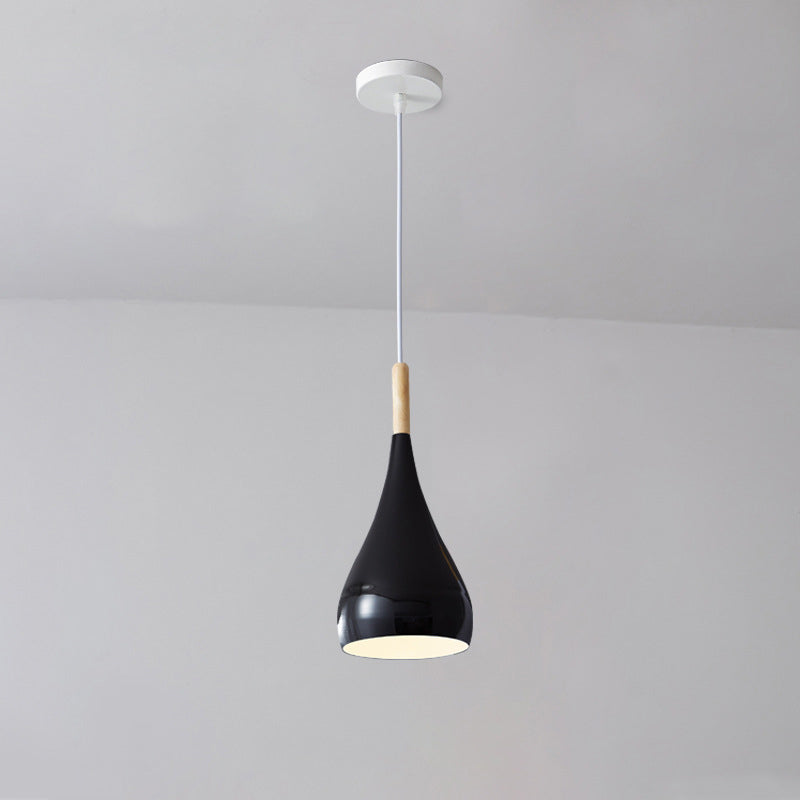 Nordische Pendelleuchte in Kürbisform aus Eisen, Holz und Aluminium, einflammig, für Esszimmer