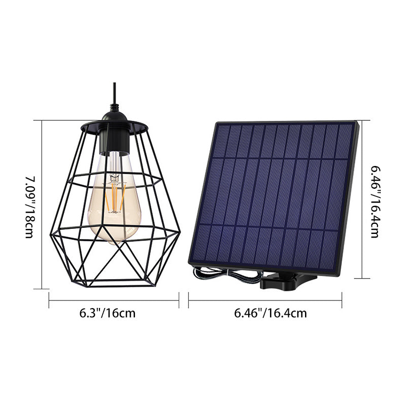 Zeitgenössische industrielle Solar-wasserfeste octagonale Diamantlaterne aus mildem Stahldraht Kunststoff LED Außenpendelleuchte für den Garten | Karnz