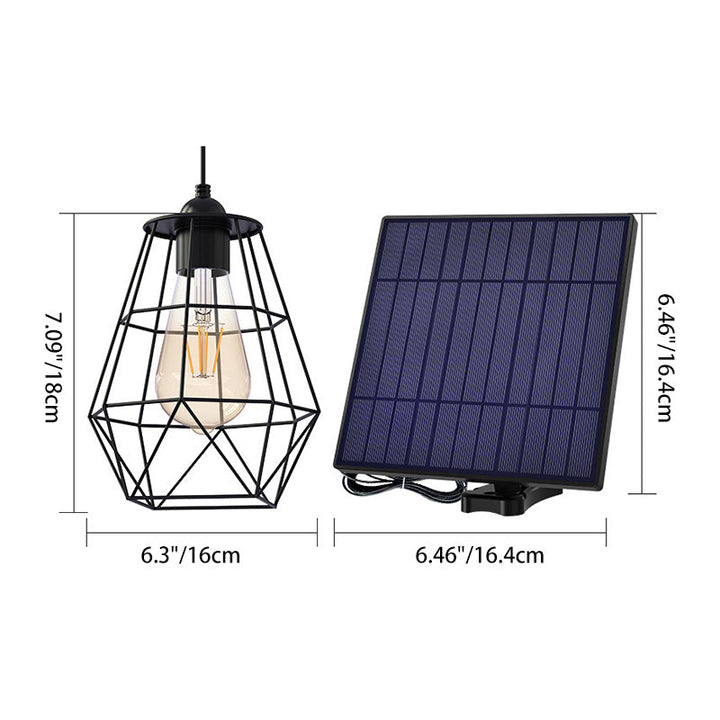 Zeitgenössische industrielle Solar-wasserfeste octagonale Diamantlaterne aus mildem Stahldraht Kunststoff LED Außenpendelleuchte für den Garten | Karnz