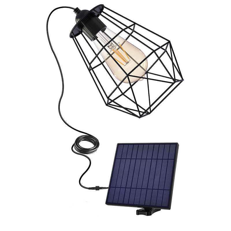 Zeitgenössische industrielle Solar-wasserfeste octagonale Diamantlaterne aus mildem Stahldraht Kunststoff LED Außenpendelleuchte für den Garten | Karnz