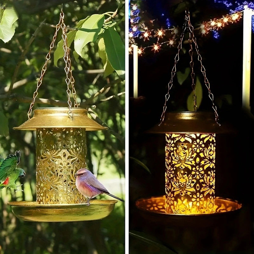 Zeitgenössischer Retro Solar wasserdichter Eisen vogelhaus hängend hohl laterne LED Außenbeleuchtung landschaftsbeleuchtung für Garten | Karnz