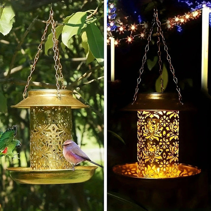 Zeitgenössischer Retro Solar wasserdichter Eisen vogelhaus hängend hohl laterne LED Außenbeleuchtung landschaftsbeleuchtung für Garten | Karnz