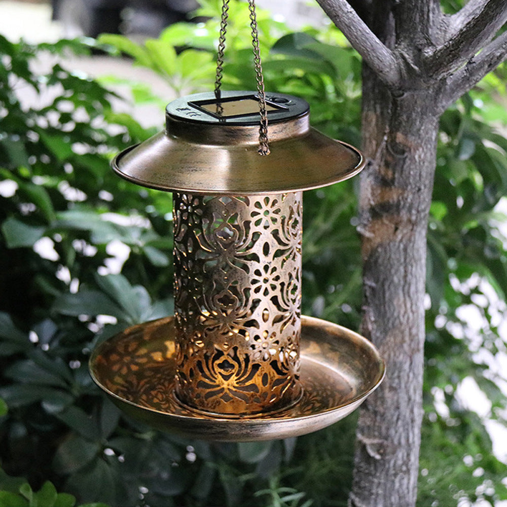 Zeitgenössischer Retro Solar wasserdichter Eisen vogelhaus hängend hohl laterne LED Außenbeleuchtung landschaftsbeleuchtung für Garten | Karnz