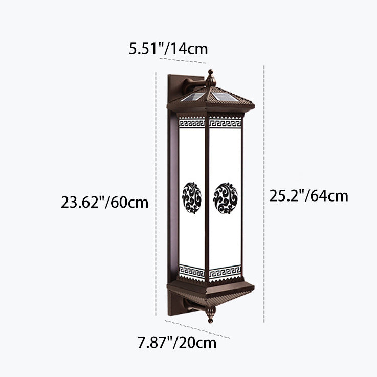 Traditionelle chinesische Solar wasserdichte ABS Aluminium Glas rechteckige Glücks-Reichtum-Muster LED Wandleuchte Lampe für Außenpatio | Karnz