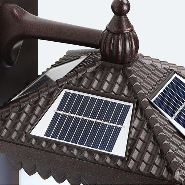 Traditionelle chinesische Solar wasserdichte ABS Aluminium Glas rechteckige Glücks-Reichtum-Muster LED Wandleuchte Lampe für Außenpatio | Karnz