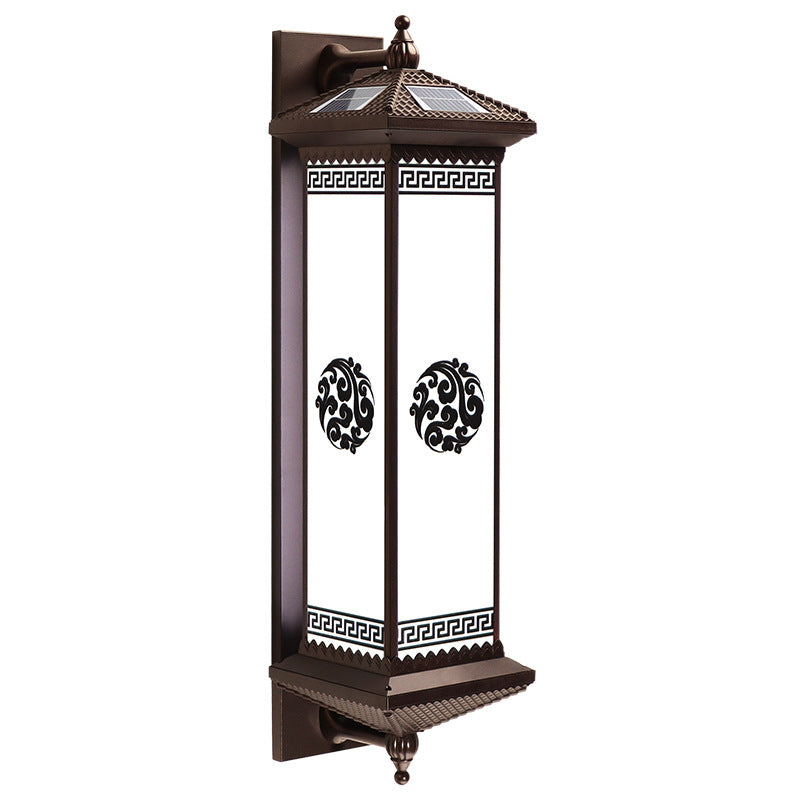 Traditionelle chinesische Solar wasserdichte ABS Aluminium Glas rechteckige Glücks-Reichtum-Muster LED Wandleuchte Lampe für Außenpatio | Karnz