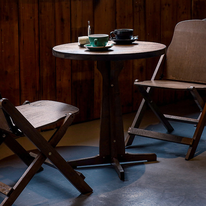 Zeitgenössisches Retro Massivholz Sperrholz & Eisen Runde Quadratische Kaffeetisch- und Stuhlset für Balkon & Wohnzimmer | Karnz