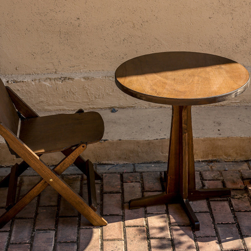 Zeitgenössisches Retro Massivholz Sperrholz & Eisen Runde Quadratische Kaffeetisch- und Stuhlset für Balkon & Wohnzimmer | Karnz