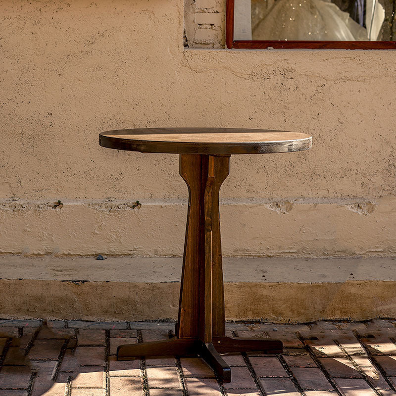Zeitgenössisches Retro Massivholz Sperrholz & Eisen Runde Quadratische Kaffeetisch- und Stuhlset für Balkon & Wohnzimmer | Karnz