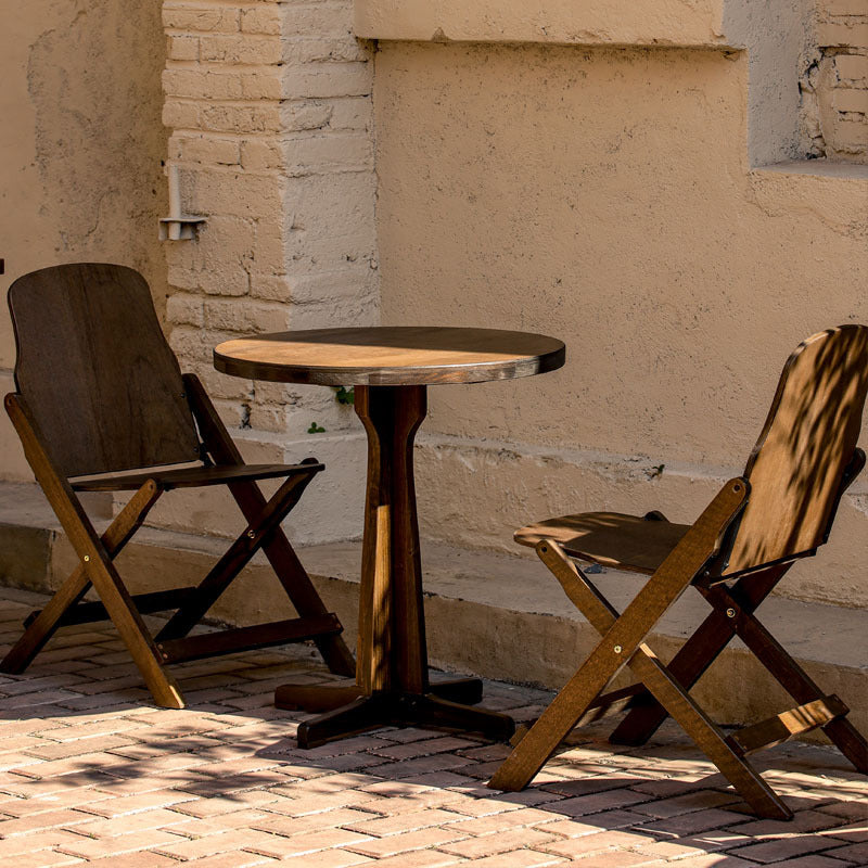 Zeitgenössisches Retro Massivholz Sperrholz & Eisen Runde Quadratische Kaffeetisch- und Stuhlset für Balkon & Wohnzimmer | Karnz