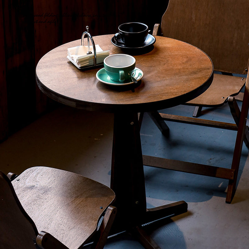 Zeitgenössisches Retro Massivholz Sperrholz & Eisen Runde Quadratische Kaffeetisch- und Stuhlset für Balkon & Wohnzimmer | Karnz
