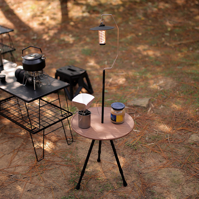 Moderne Einfachheit Aluminiumlegierung ABS Rund Faltbarer Outdoor Kaffeetisch 1-Tablett Taschenlampenhalter für draußen | Karnz